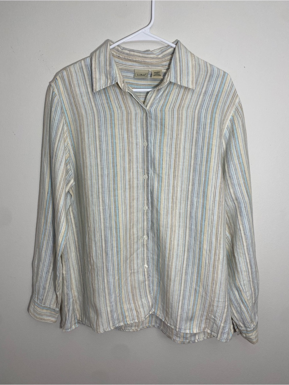 L.L. Bean Linen Striped Button-Up Shirt Long Sleeve Medium